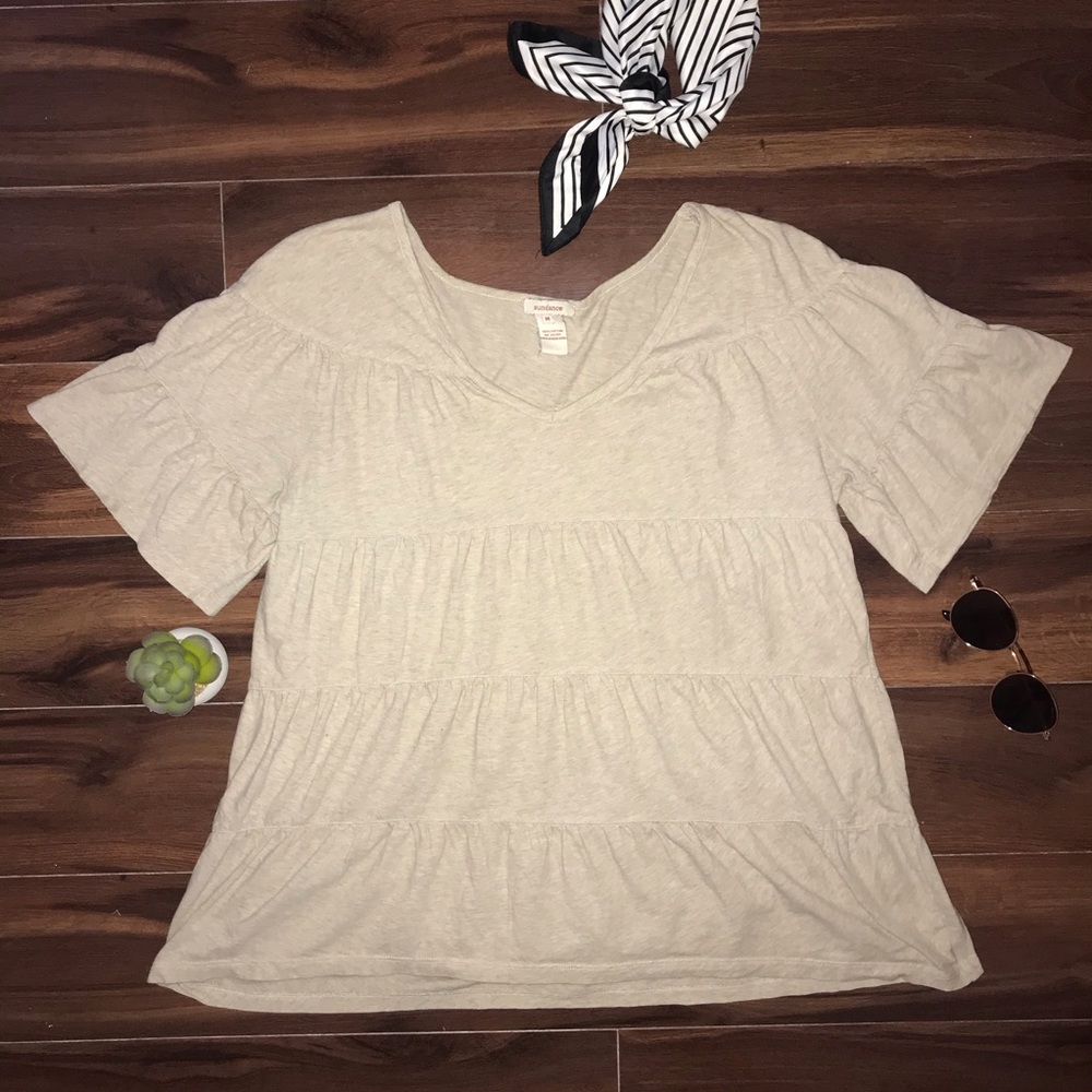 Sundance Beige Tiered Blouse Sz M